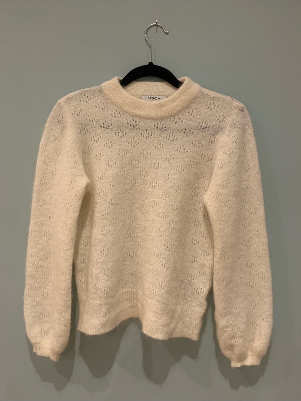 Soft Cream Open-Knit Crewneck Sweater